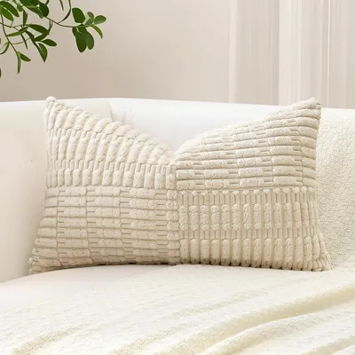 Immagine prodotto di Copertura per cuscino in tessuto a coste a forma di croce, motivo a righe, 40x60 cm, color beige, confezione singola