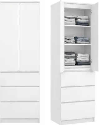 Produktbild von Home Collective Kleiderschrank, Garderobenschrank, Mehrzweckschrank 2-türig mit 3 Einlegeböden & 3 Schubladen | Schrank für Schlafzimmer, Flur oder Büro | Weiß