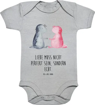 Produktbild von Mr. & Mrs. Panda Organic Babybody Axolotl Liebe 1. - 3. Monat - Heather Grey - Geschenk, babykleidung body, Babystrampler, Valentinstag, strampelanzug, overall baby