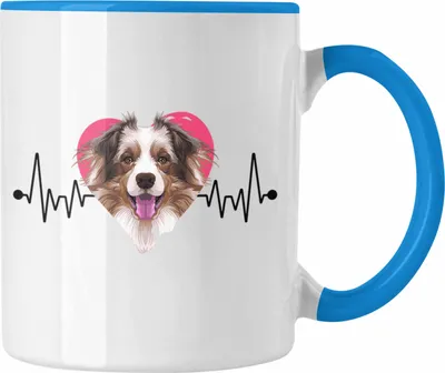 Produktbild von Trendation - Australian Shepherd Besitzer Tasse Geschenk Lustiger Spruch Geschenkidee Herzschlag Australian Shepherd (Blau)