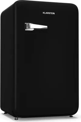 Obrázok produktu pre Klarstein Audrey Evo mini chladnička 90L - retro dizajn, tichá 40 dB, kompaktná malá chladnička s nastaviteľnými nožičkami a obojstrannými dverami, mechanickým termostatom, čierna, ideálna do spální a kancelárií