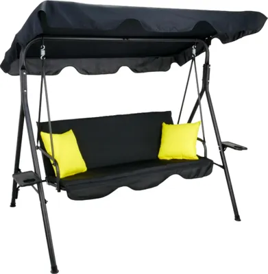 Produktbild von Aga Gartenschaukel KRE9689  – 3-Sitzer, wetterfest, Stahl, Polster, Gartenliege, Schaukelbank, bis 220 kg, schwarz