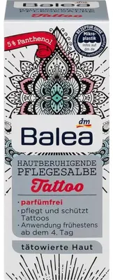 Obrázek produktu pro Krém na péči o tetování, Balea, Tattoo Care, 5% panthenol, zklidňuje a regeneruje pokožku, hydratuje a chrání, 50 ml