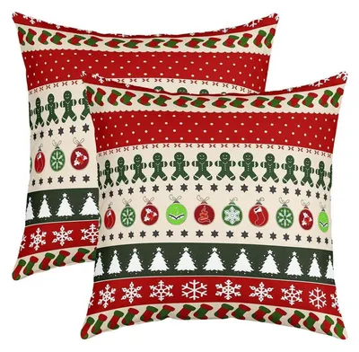 Produktbild von Kissenbezüge 40x40 cm Weihnachtsdeko Schneeflocke Schneemann Rot Grün 2 Stück