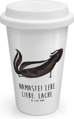 Produktbild von Mr. & Mrs. Panda Kaffeebecher To Go Stinktier Yoga - Weiß - Geschenk, Thermobecher, Mehrwegbecher, Namaste, Lebe, Raubtier, ToGo, Coffee Becher, Liebe