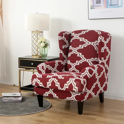 Obrázek produktu pro 2 kusy Jacquard Wing Chair Cover Elastické univerzální stretchové pohovky Wing Chair Covers s odnímatelnými rameny Slipcovers Nábytek Protector (Red, Wing Chair)