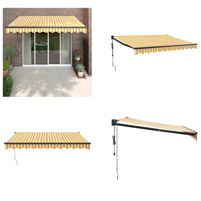 Immagine prodotto di vidaXL Tenda da sole elettrica a manovella gialla e bianca 3,5x2,5 m - Tenda da sole - Tende da sole - Tenda da sole retrattile - Tenda da sole retrattile