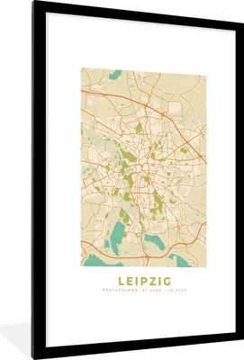 Produktbild von MuchoWow® Gerahmtes Poster Karte - Leipzig - Vintage - Stadtplan 60x90 cm - Poster mit Schwarzem Bilderrahmen Wandposter Rahmen Foto Bilder - Dekoration - Wandposter Wohnzimmer - Hochwertig