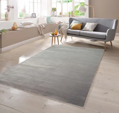 Produktbild von Teppich modern Kurzflor Teppich Designerteppich uni grau Größe - 80 x 150 cm