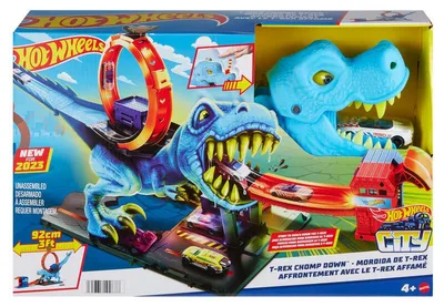 Imagen del producto de Set de juego Hot Wheels City "Ataque del T-Rex" con looping y coche a escala 1:64