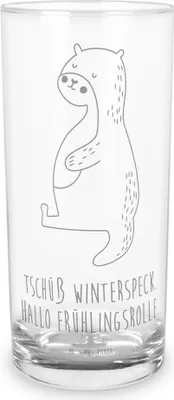 Produktbild von Mr. & Mrs. Panda Glas Otter Bauch 400 ml - Transparent - Geschenk, Trinkglas, Winterspeck, Longdrinkglas, Seeotter See, Tumbler, Cocktailglas, Wasserglas, Sportmuffel