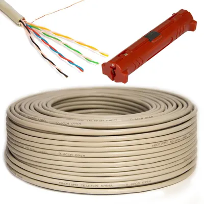 Produktbild von PremiumX 100m Telefonkabel 4x2x0,6mm 8 Adern Telefonleitung + Abisolierer