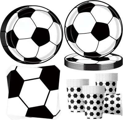 Produktbild von Fußball Partygeschirr Gäste,Schwarzer und Weißer Fußball Partyteller Geburtstag Deko Geschirr,Fussball Pappteller Becher Servietten Mädchen Junge Mottoparty Kindergeburtstag, Für Fußball Mottoparty, Kindergeburtstag