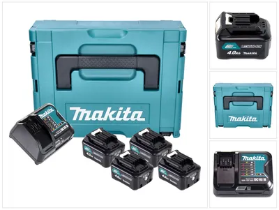 Produktbild von Makita Power Source Kit 4x BL 1041 B Akku 12 V max. 4,0 Ah CXT ( 4x 197406-2 ) + DC 10 SB Ladegerät ( 197363-4 ) + Makpac
