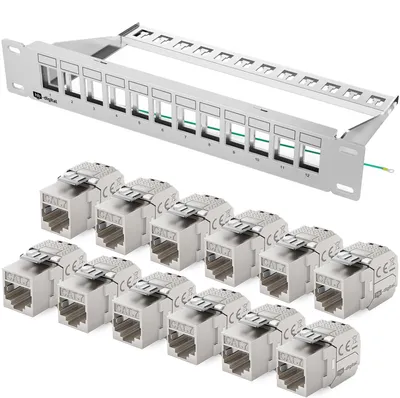 Produktbild von hb-digital Patchpanel 10 Zoll 12 Port CAT 7 mit RJ45 Keystone 1HE Grau