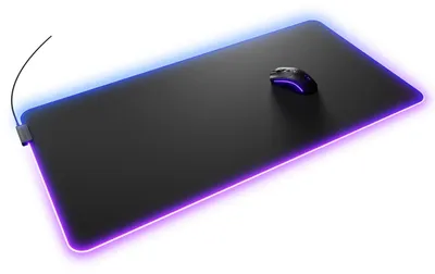 Image de Tapis de souris Glorious Gaming Mouse Pad 2 GLED, XXL, noir, uni, tissu, caoutchouc, USB, base antidérapante, tapis de souris gaming