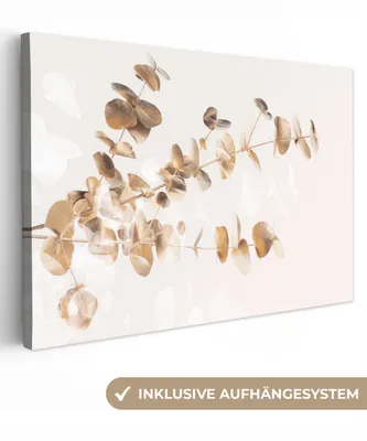 Produktbild von MuchoWow® - Leinwandbilder - Eukalyptus - Gold - Blätter - Luxus - Natur, Wandbild, Wanddeko Bilder Wohnzimmer, 120x80 cm