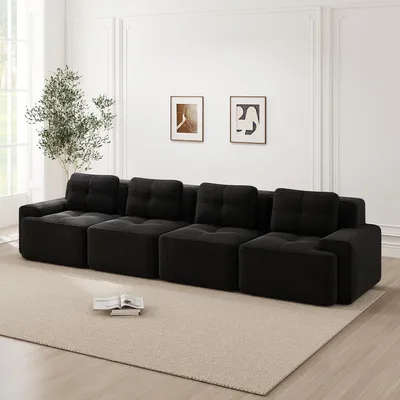 Zdjęcie produktu dla Sofa „Cloud” z tkaniny sztruksowej, sofa modułowa bez stelaża, 4-osobowa, z głębokim siedziskiem, 382 x 104 x 69 cm, czarna
