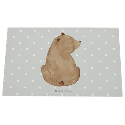 Produktbild von Mr. & Mrs. Panda Schneidplatte Glas Bär Schulterblick - Grau Pastell - Geschenk, Teddy, schneidbrett, Schneidebrett, Weisheit, Glasbrett, Selbstachtung, Bären, Aus