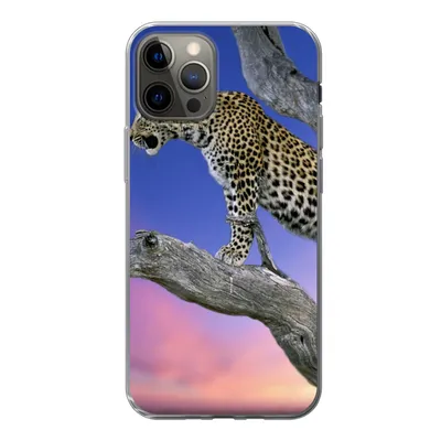 Produktbild von MuchoWow® Handyhülle Schutzhülle Hülle für iPhone 12 Pro Leopard - Baum - Zweig Silikon Softcase Handy Hülle - Abdeckung