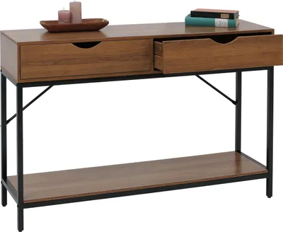 Zdjęcie produktu dla Konsola HWC-O76, stolik pod telefon, stolik do przechowywania, szuflada do przechowywania przemysłowa 76x109x30cm ~ brązowy