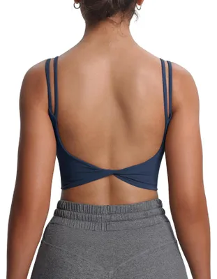 Produktbild von Aoxjox Damen Workout Sport-BHS, Fitness gepolsterter, rückenfreier Yoga Crop Tan