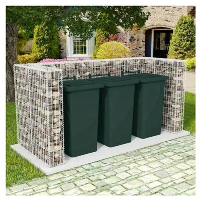 Produktbild von Gabionenrahmen für Mülltonnen, dreifach, Stahl, 250 x 100 x 120 cm, Gartenhaus, Abdeckung für Mülltonnen, Behälter für den Außenbereich, Aufbewahrungsbox