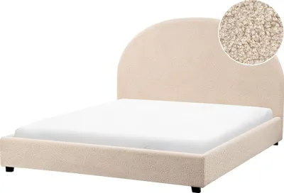 Produktbild von BELIANI Bett Beige Bouclé Gepolstert 140 x 200 cm Lattenrost Hohes Kopfteil Klassisch Minimalistisch Schlafzimmer