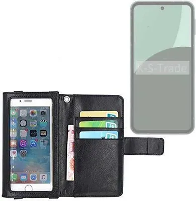 Produktbild von K-S-Trade Handy Hülle Schutz Hülle Kompatibel mit Sharp Aquos Sense9 Case mit Displayschutz / Schutzfolie Flip Cover Wallet case Etui Hülle schwarz