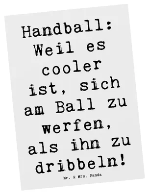 Produktbild von Mr. & Mrs. Panda Grußkarte Spruch Handball Action - Weiß - Geschenk, Sportart, Postkarte, Taktik, Intensität, einzelkarte, Ansichtskarte, Rasen, Sportler, Teamarbeit