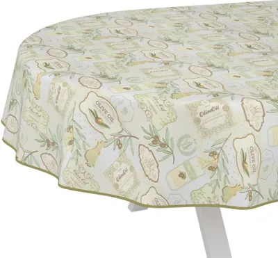 Produktbild von Tischdecke Landhaus Oliven Pastelgrün Oval 200x140cm mit Band-Kante Wachstuch abwaschbar