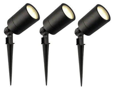 Produktbild von Ledvion 3er Set Gartenstrahler mit Erdspieß schwarz 3W 2700K GU10 IP65