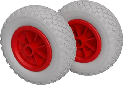 Image de 2 x Roue en polyuréthane Ø 200 mm 2.50-4 palier lisse rouleau roue de lancement anti-crevaison, gris/rouge