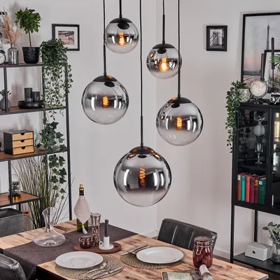 Produktbild von Fossobiubo Hängelampe aus Metall/Glas in Schwarz/Chrom-/Rauchfarben/Klar