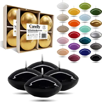 Obrázok produktu pre CANDLY HANDMADE© 4x veľké plávajúce sviečky Premium Ø 70 mm | Valentín, Veľká noc, Vianoce, dekorácie, sviečky, sviečky pre dámy (čierna)