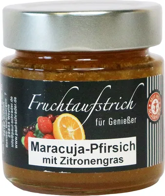 Produktbild von Schrader Fruchtaufstrich Maracuja-Pfirsich mit Zitronengras