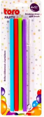 Zdjęcie produktu dla Słomki Silikonowe 4 Sztuki + Czyścik Do Słomek, 20 Cm