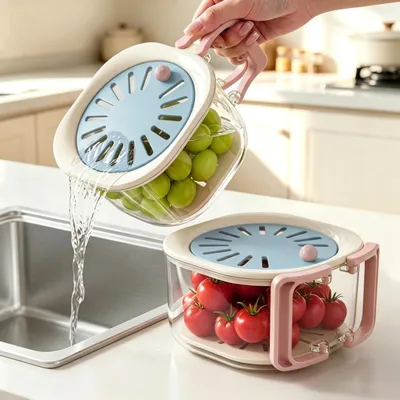 Image de Panier à fruits 2 en 1 avec passoire et couvercle