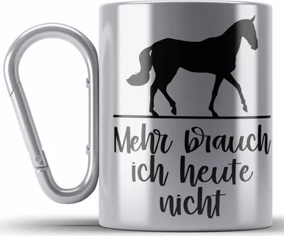 Produktbild von Trendation - Reiterin Mädchen Pferde Geschenk Edelstahl Tasse Karabiner Reiten Reiterin Kinder Becher Spruch Lustig Geburtstag Geschenke (Silber)