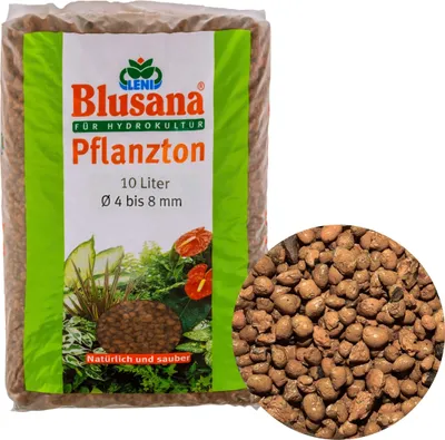Produktbild von Blusana Blähton 10 Liter mittlere Körnung 4-8mm Hydrokultur-Pflanzton Drainage Pflanzsubstrat Tongranulat Allrounder für Zimmerpflanzen Balkon Terrasse Garten