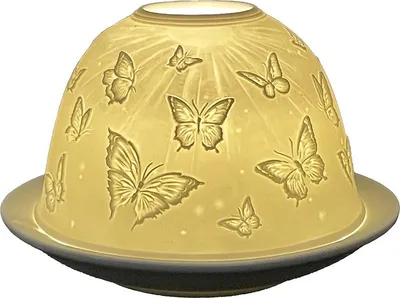 Image de Clayre & Eef Bougeoir Ø 12x8 cm Blanc Porcelaine Papillons