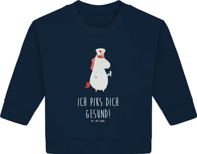 Produktbild von Mr. & Mrs. Panda Organic Baby Pullover Einhorn Krankenschwester 24. - 36. Monat - French Navy - Geschenk, Krankenpflegerin, Krankenpfleger, Unicorn, Krankenhaus, Ärztin