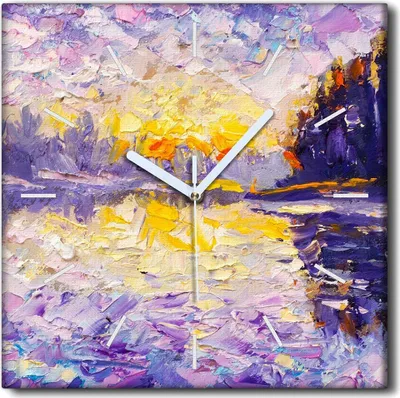 Produktbild von Coloray Uhr auf Leinwand 30x30 cm Wand Uhr Dekoration Wohnzimmer Segeltuch weiße Zeiger -Fluss Sonnenaufgang.