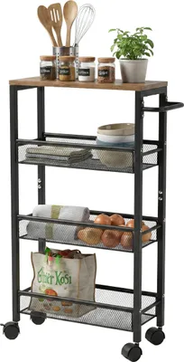 Obrázok produktu pre Relaxdays 4052025847777, 4 police/políc, Čierna, Hnedá, 5 kg, 4 koleso/kolesá, 130 mm, 455 mm