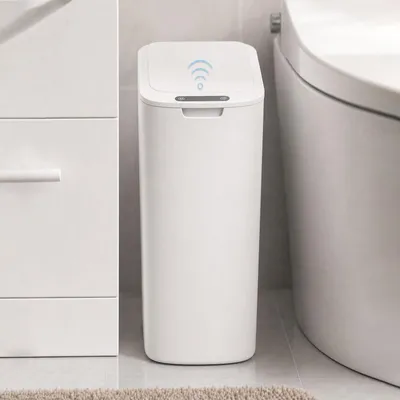 Immagine prodotto di Contenitore per rifiuti con sensore, 25 litri, bianco. Secchio automatico con coperchio a chiusura ammortizzata e sensore di movimento