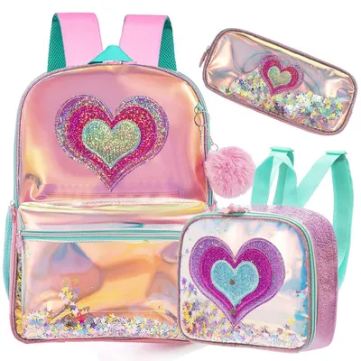 Immagine prodotto di Set di valigette da viaggio per bambine, composto da 4 pezzi, color menta e rosa, adatto a bambini dai 6 ai 12 anni, con scomparto per laptop