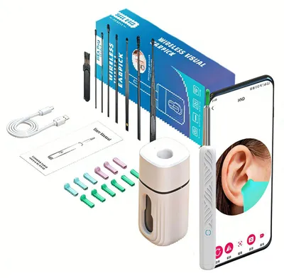 Obrázek produktu pro Otoendoskop na odstranění ušního mazu, 1080P HD WiFi čistič uší s kamerou a 6 LED diodami, vodotěsný ušní zrcátko (IPX5), čištění uší pro kojence, děti i dospělé, kompatibilní s iPhone a Android (bílý)