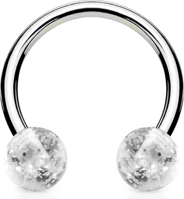 Produktbild von viva-adorno 1,2mm Hufeisen Piercing Lippenpiercing Augenbrauenpiercing Chirurgenstahl Glitter Glitzer Kugeln Kunststoff in verschiedenen Farben Z304,Klar