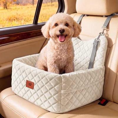 Produktbild von Hunde Autositz Hundesitz Hundeautositz für Unter 15 KG, Hundetasche mit 2 Sicherheitsgurte, Weiß