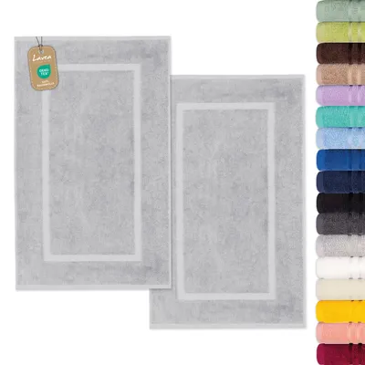 Produktbild von Lavea® 2er Set Badematte 50x80 cm, Badezimmerteppich 100% Baumwolle, 800 g/m², saugstark, waschbar, Badvorleger Bad, Dusche, WC – Elena - Silber